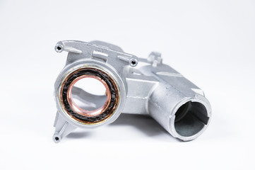 Wildly grazing white horse on an alpine pasture of the North Caucasus. Farm Mining Concept