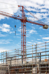 Crane in an apartment building place