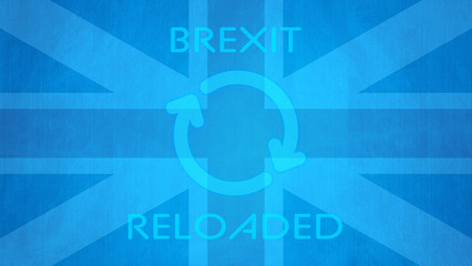 Fototapeta premium Political relationships. Reloaded button with British flag and blue background. Crisis concept. Agreement. Brexit.