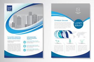 Template vector design for Brochure, AnnualReport, Magazine, Poster, Corporate Presentation, Portfolio, Flyer, infographic, layout modern with blue color size A4, Front and back, Easy to use and edit.