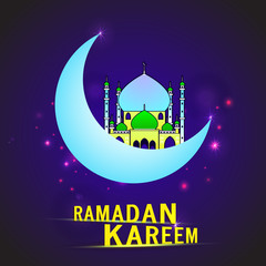 Obraz na płótnie Canvas Mosque with Moon for Ramadan Kareem celebration.