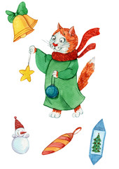 Ginger cat and Christmas decorations