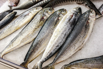 Mahi-mahi fish or common dolphinfish at seafood market