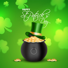 Gold Coins Pot with Hat for St. Patrick's Day.