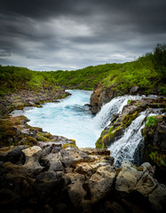 Blue Bruarfoss waterfalls in iceland
