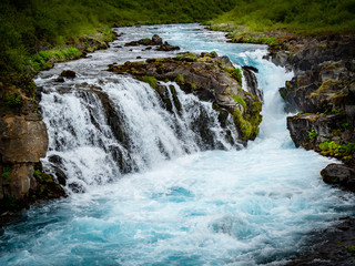 Blue Bruarfoss waterfalls in iceland