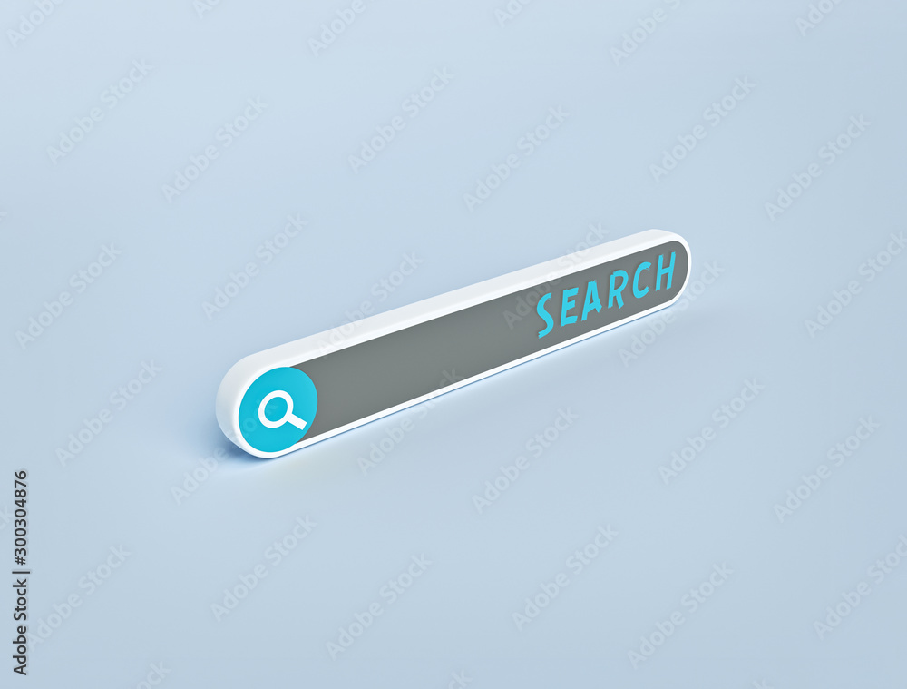Poster minimal search bar isolated on pastel blue background. web search concept. 3d rendering