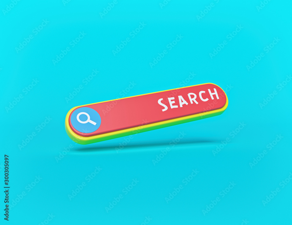 Poster minimal search bar isolated on blue background. web search concept. 3d rendering