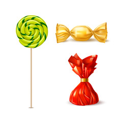 Vector swirl lollipops, spiral sucker candy set