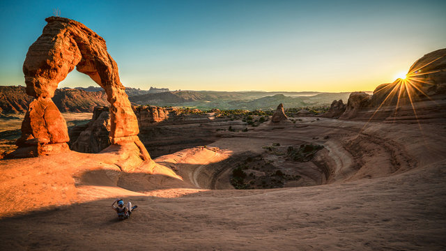 Beautiful sunset Delicate Arch at Arches National Park Utah