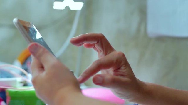 Selective focus women typing on smart phone business and modern lifestyle concept.