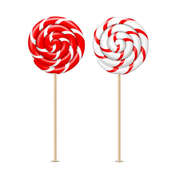 Vector swirl lollipops, spiral sucker candy set