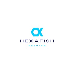 Naklejka premium hexagon fish hexafish logo vector icon illustration