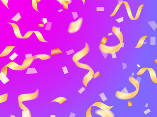 Golden confetti and serpentine background. Vector illustration banner or postcard