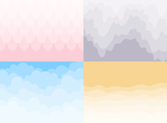 Set of different  background. Sky and Clouds, waves.  Stylish design with a flat poster, flyers, postcards, web banners.