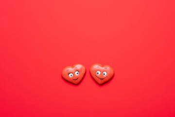 Valentines Day red background with hearts in love.