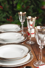 Close up of holiday table setting modern interior