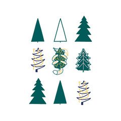 Obraz premium Christmas tree collection. Flat modern style. Fox hiding behind a Christmas tree