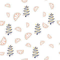 Seamless Christmas pattern with oranges, tangerines and Christmas trees. Modern flat style