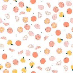 Meubelstickers Seamless pattern with oranges, tangerines and other fruits. Modern flat style © a_slowik