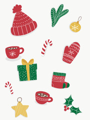 vector red and green christmas pictures set