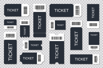 Big set of ticket templates. Concert ticket, coupon. Vector illustration.