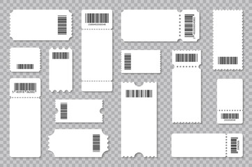 Big set of ticket templates. Concert ticket, coupon. Vector illustration.