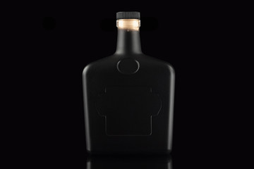 bottle of black, frosted glass, with alcohol