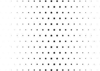 Abstract halftone dotted background. Monochrome futuristic grunge pattern, stars.  Vector modern optical pop art texture for posters, site, postcard, cover, labels, vintage sticker, mock-up layout.