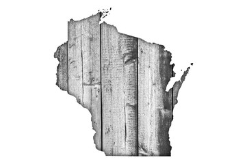 Karte von Wisconsin auf verwittertem Holz