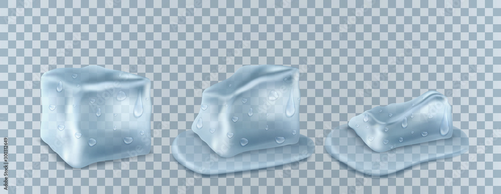 Sticker transparent ice cubes in blue colors. vector illustration