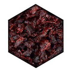 Shisha with Apple flavor, located behind a hexagonal hole with shadows from it, are isolated on a white background.