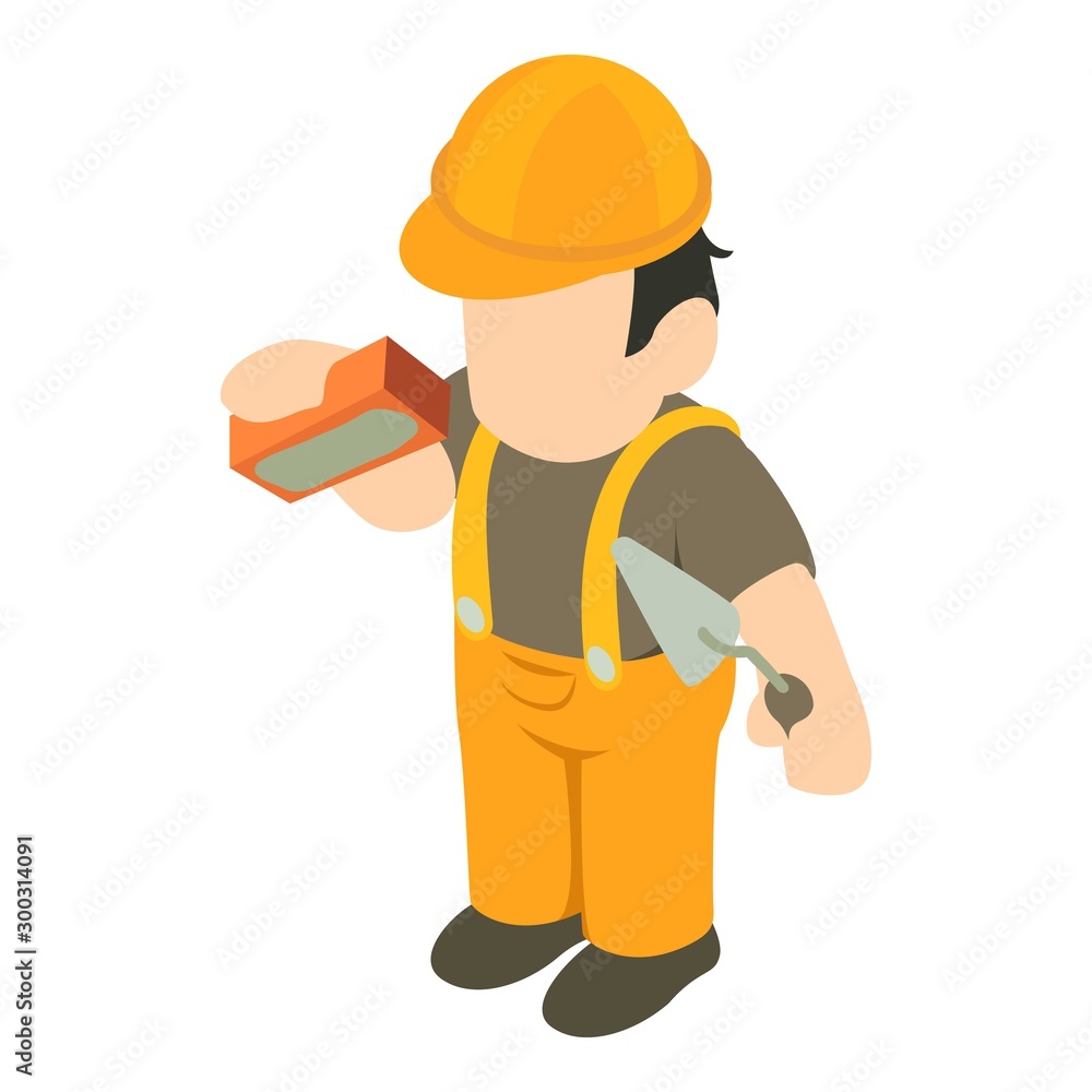 Poster bricklayer icon. isometric illustration of bricklayer vector icon for web