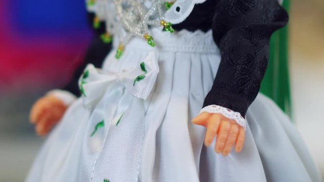 Doll for show of traditional Sorbian costume and dress with pearls and embroidery.