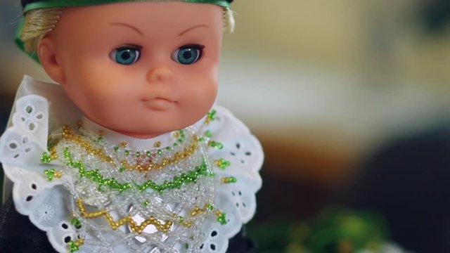 Doll dressed in a Sorbian traditional dress with embroidery and pearls. Sorbian culture and tradition.