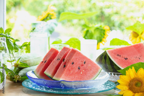 真夏のスイカとヒマワリの花 Poster Posters Wallsheaven Taiyosun