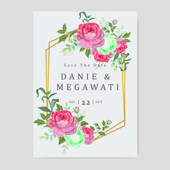 Set Wedding Invitation ,Pink Rose flower trendy bouquet