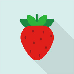 strawberry icon in flat style with long shadow, isolated vector illustration on blue transparent background