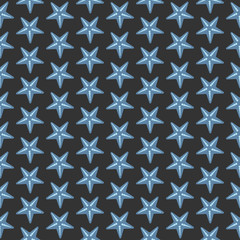 Simple seamless pattern with sea starfish on black