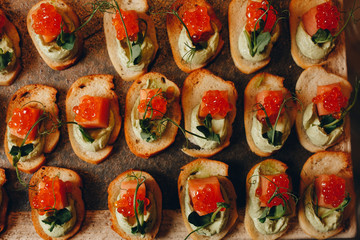 catering food mini canape in restaurant weeding