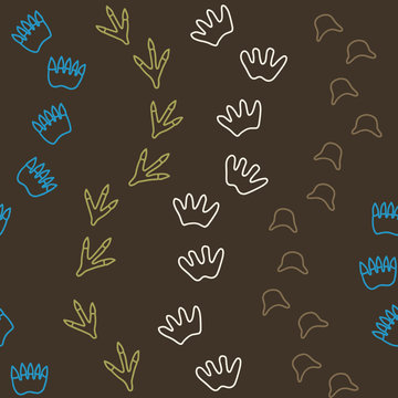 Vector dino seamless pattern in brown. Simple doodle animal footprints hand drawn made into repeat. Great for background, wallpaper, wrapping paper, packaging, kids fashion.