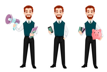 Successful business man, set of three poses