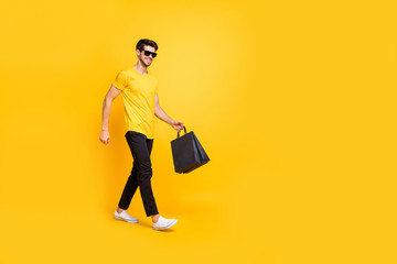 Full length body size view of his he nice attractive fashionable trendy cheerful cheery guy...