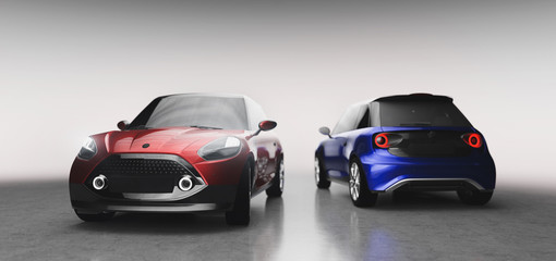 Two small city cars. Choosing new car concept