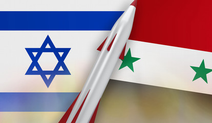 Missile of Israel and Syria on flags background