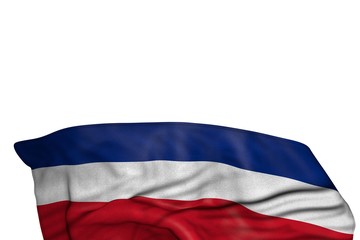 wonderful Costa Rica flag with large folds lying in the bottom isolated on white - any celebration flag 3d illustration..