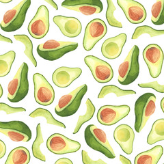 Pattern with avocado on a white background