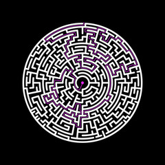 Round labyrinth with solution. Vector illustration.