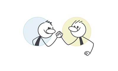 Wrestling. Stick figures in a round hole. Vector illustration. Stick figures.