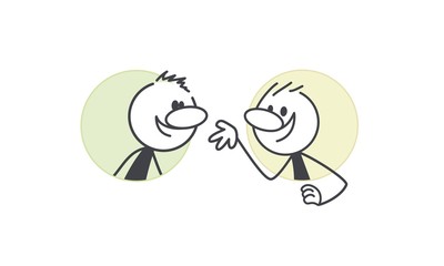 Two people talking. Stick figures in a round hole. Emotion expression concept design.